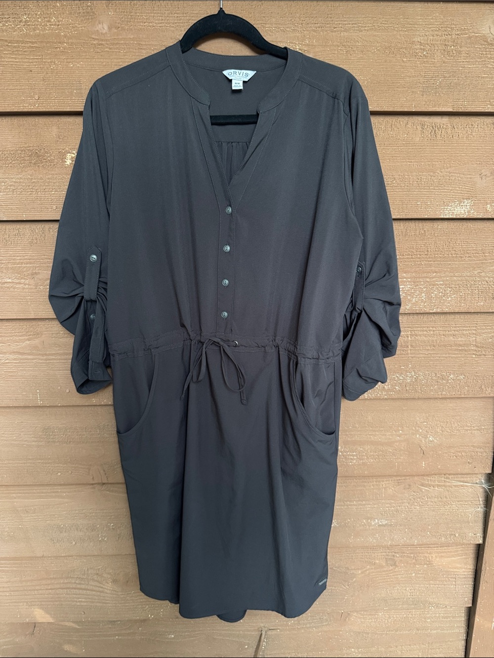 Orvis Women's Black Activewear Drawstring Midi Shirt Dress size Medium